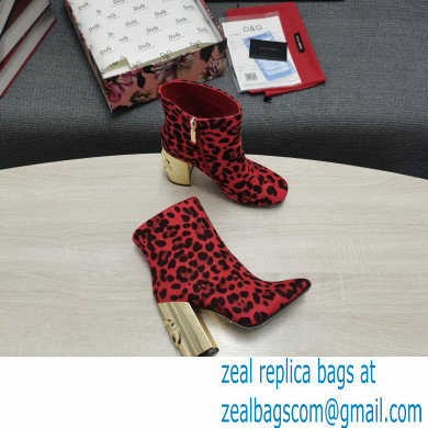 Dolce  &  Gabbana Heel 10.5cm Leather Ankle Boots Leopard Print Red with DG Karol Heel 2021